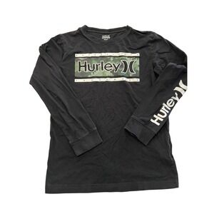 Hurley Boys Long Sleeve T-Shirt Black Camo Logo Established Trademark